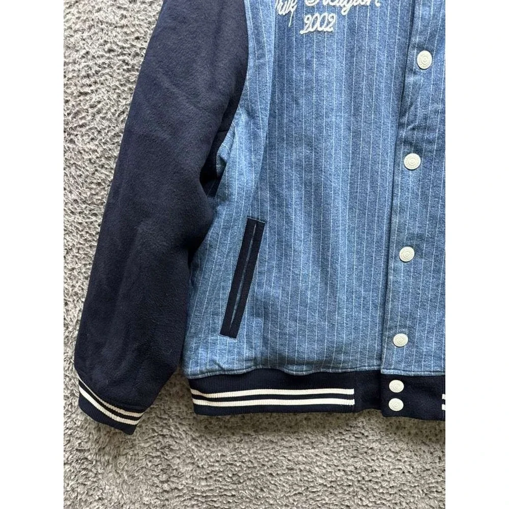 True Religion Jacket Varsity Pinstripe Full Snap Bomber Dress Blue Mens Size XXL